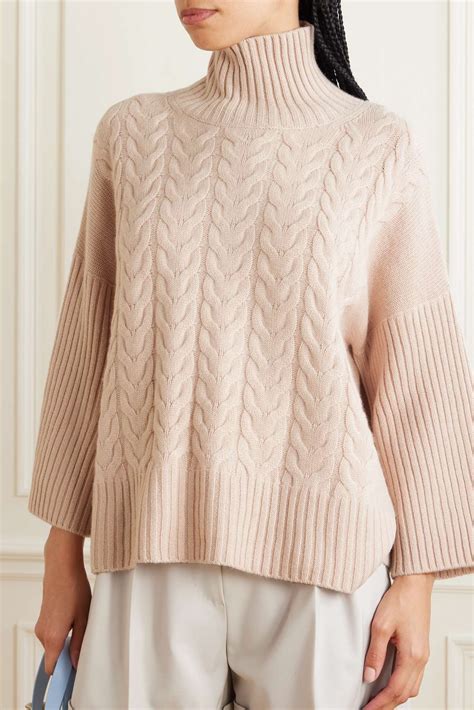 Max Mara Okra Cable Knit Cashmere Turtleneck Sweater Reversible