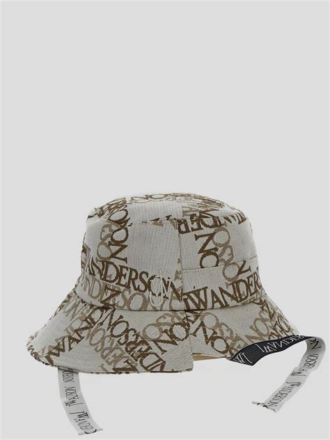 Buy JW Anderson Jw Anderson Asymmetric Logo Grid Bucket Hat Beige At