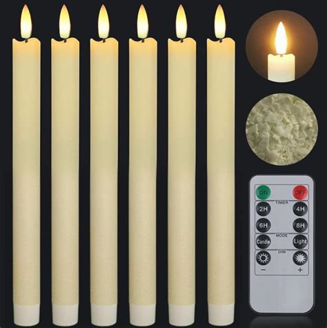 Amazon Real Wax Flameless Ivory Taper Candles Flickering With