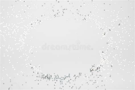 Sparkles Silver Stars On White Background With Text Place Image Stock