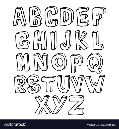 Hand Drawn 3d Font Alphabet Uppercase Letters Vector Image 42 Off