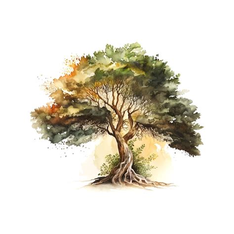 Premium Vector Bodhi Sacred Fig Tree Watercolor Vector Illustration