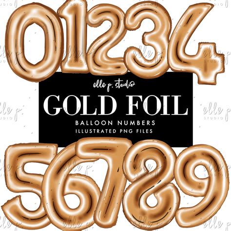 Illustrated Gold Foil Balloon Numbers Clipart Bundle Not A Etsy