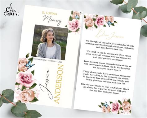 Editable Funeral Prayer Card Templatepink Roses Prayer Card Printable Memorial Prayer Card