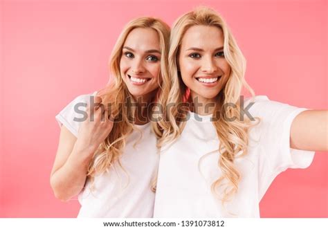 Smiling Blonde Twins Wearing Tshirts Making Stock Photo Shutterstock