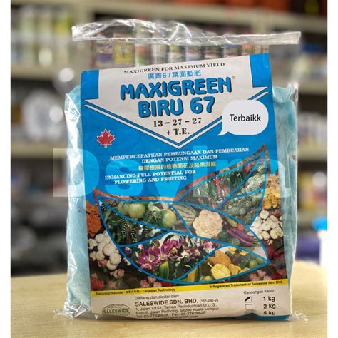 Maxigreen Biru 67 13 27 27 TE 1kg Foliar Fertilizer Baja Cecair