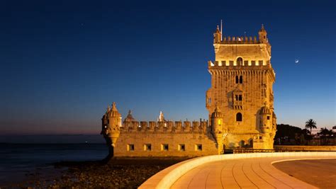 4k Night Timelapse Of The Belem Tower In Lisbon Portugal Uhd