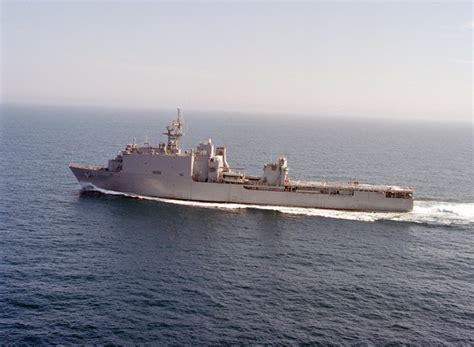 An Aerial Port Beam View Of The Amphibious Dock Landing Ship Uss Oak