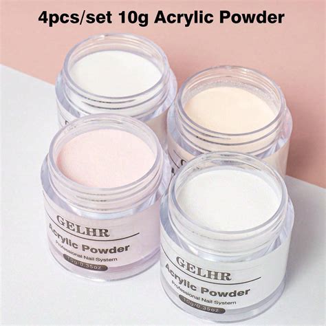 GELHR Acrylic Nail Powder Set 4 Colors Clear Nude Pink White Acrylic Powder Colored Acrylic