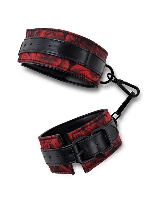 Secret Kisses Rosegasm Buckle Cuffs With Satin Blindfold Red Black