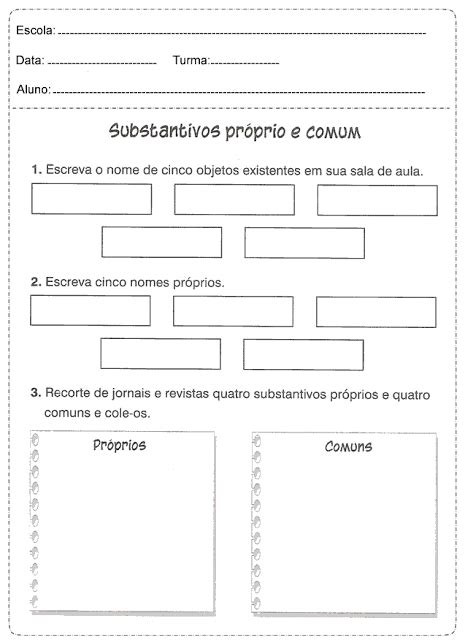Substantivo Proprio E Comum Atividades 2o Ano - Atividades para Imprimir - SUBSTANTIVO PRÓPRIO E COMUM — SÓ ESCOLA