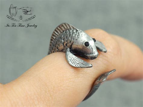 Fish Ring Adjustable Animal Wrap Around Ring Silver Fish Ring Animal