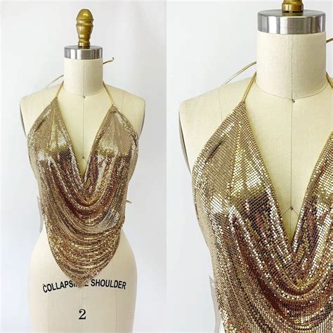 S Whiting And Davis Gold Metal Mesh Halter Top