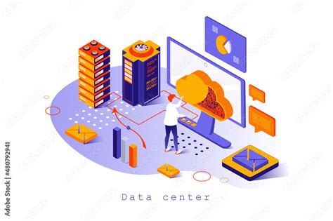 Data Center Concept In 3d Isometric Design Computing File Backup And