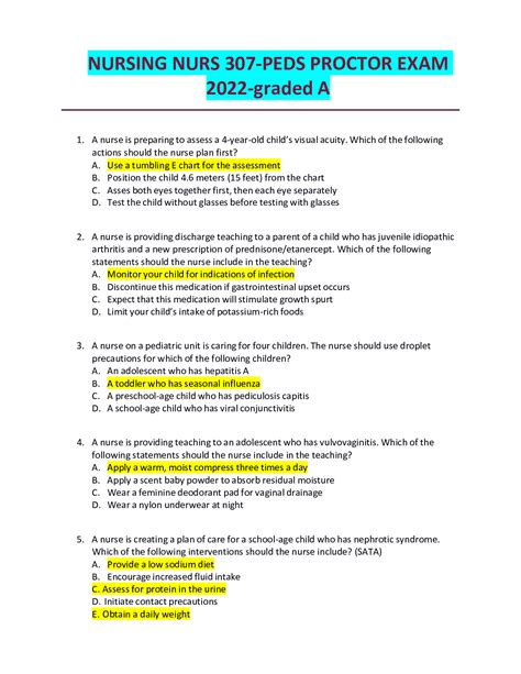 NURSING NURS 307 PEDS PROCTOR EXAM 2022 Graded A Browsegrades