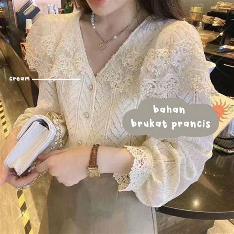 Jual Maomao Chelsea Blouse Brokat Prancis Lengan Panjang Lace Renda