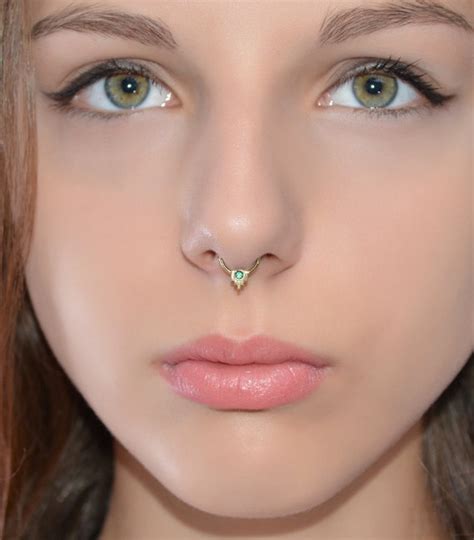 Mm Emerald Septum Ring Gold Nose Ring Septum Piercing Etsy