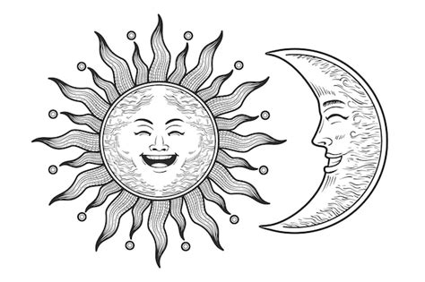 Ilustración de dibujo de sol y luna Vector Premium