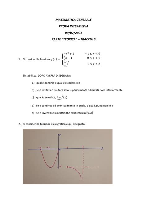 Traccia Prova Parziale Matematica Generale 2021 Parte Teorica Prof