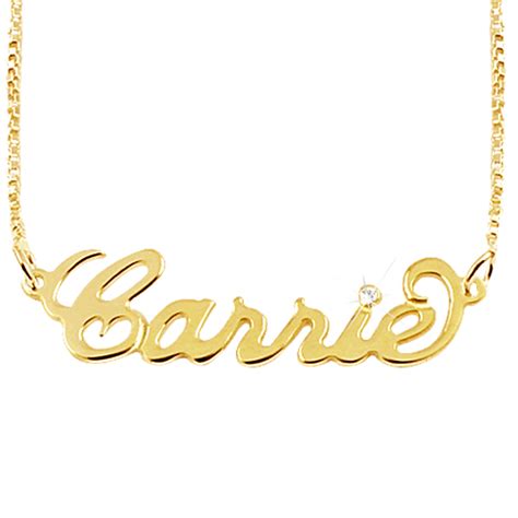 14k Gold Carrie Name Necklace With Swarovski Crystal On Luulla