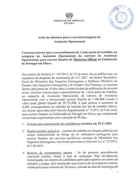 Aviso De Abertura De Concurso Para Recrutamento De Um 1 Assistente