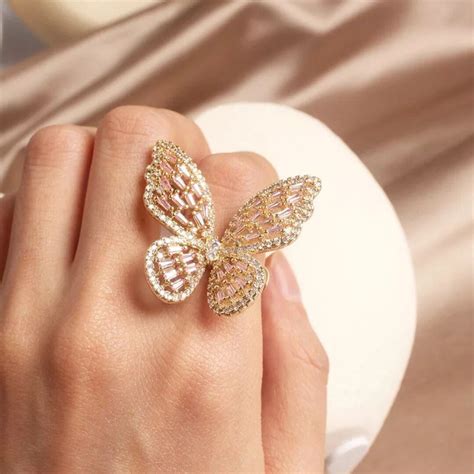 Gold Butterfly Ring 14k Gold Plated Butterfly Ring Statement Etsy