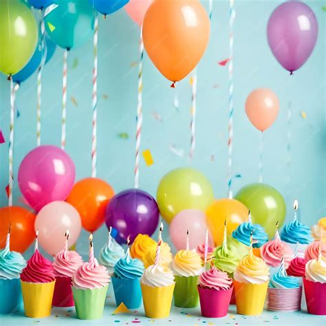 Premium Photo Happy Birthday Cake Balloons Candles And Confetti