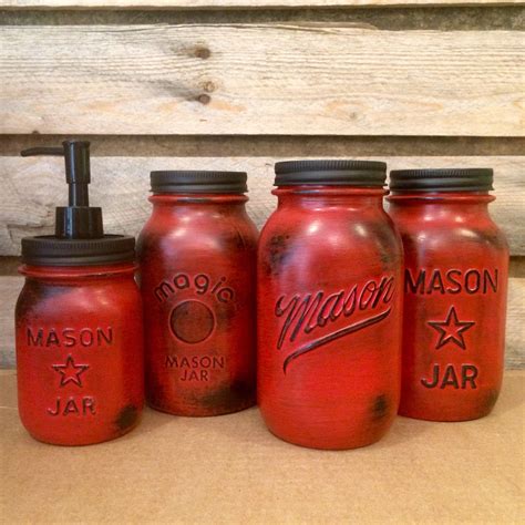 Vintage Red Mason Jar Canisters Rustic Red Canister Set Distressed