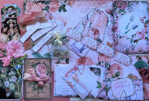 Vintage Rose Junk Journal Kit Ephemera Paper Pack Pink Roses