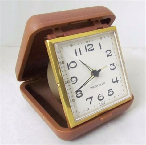 Vintage 1960s Westclox Wind Up Travel Alarm Clock Wfolding Brown