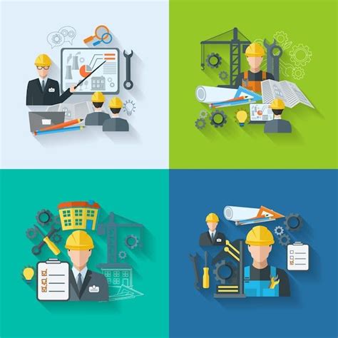 Free Vector Engineer Icon Flat Set Design Illustrations