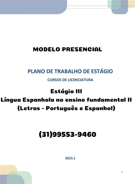 Estagio Em Espanhol - Estágio III Língua Espanhola no ensino fundamental II (Letras ...