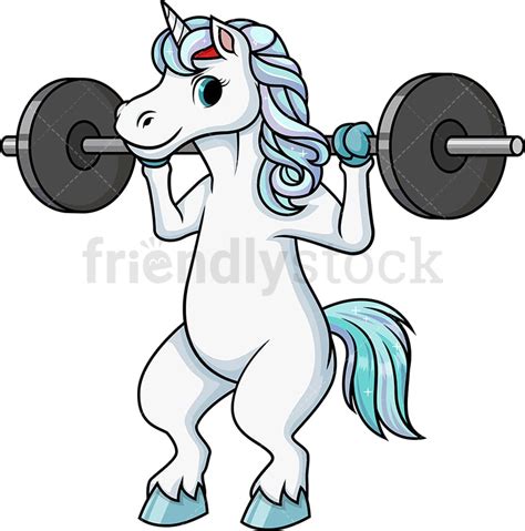 Unicorn Doing Squats With Barbell Cartoon Clipart Vector Friendlystock