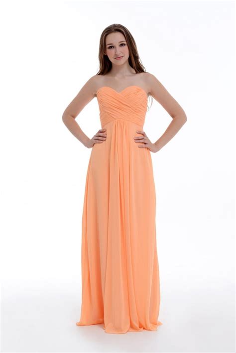 Peach Bridesmaid Dress Empire Sweetheart Floor Length Chiffon