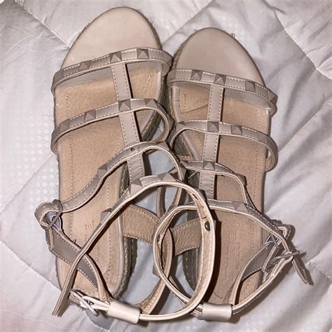 Platform Nude Wedges With Studs Great Condition Depop