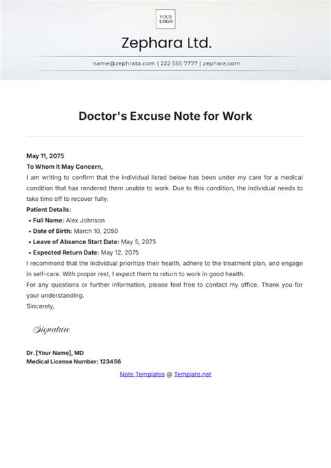 Free Doctors Excuse Note For Work Template To Edit Online
