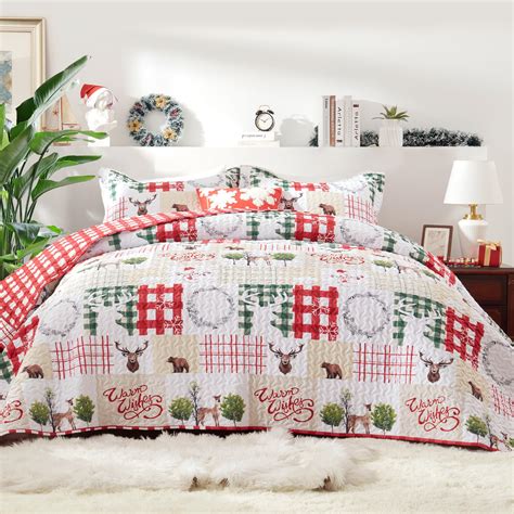 Grt Christmas Quilt Set Queen Full Rustic Christmas Plaid Patchwork