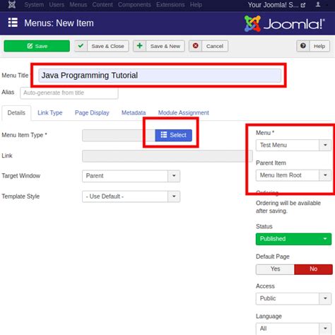 Joomla Adding Menu Items Javatpoint