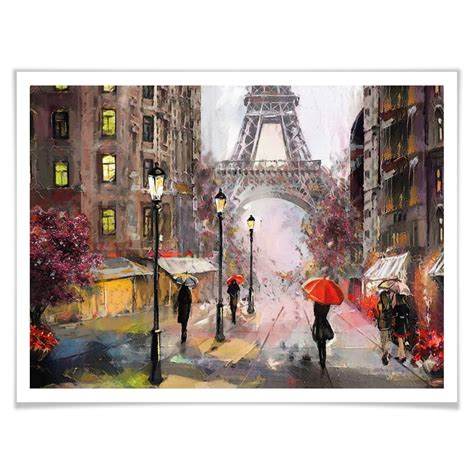 Poster Parapluie Rouge Paris Aquarelle Wall Art Fr