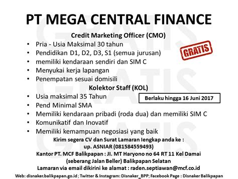 Lowongan Kerja Kota Balikpapan Lowongan Pt Mega Central Finance