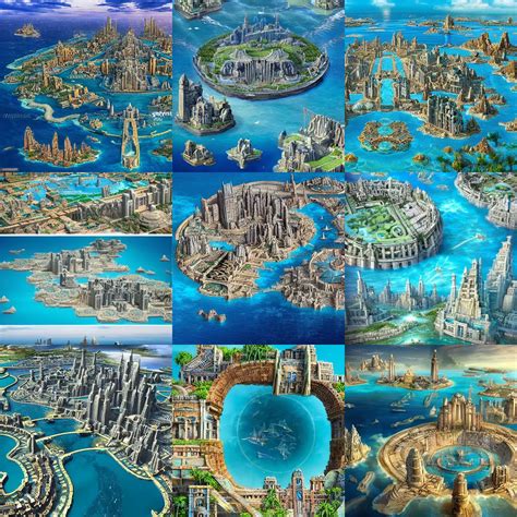 The Lost City Of Atlantis Seen From Above In An Epic Scale With Huge