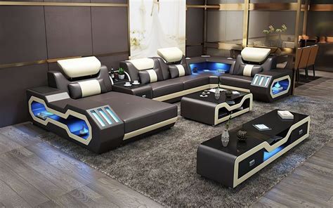 Bigelow Leather Sectional With Usb Charger Luxury Living Room Modern