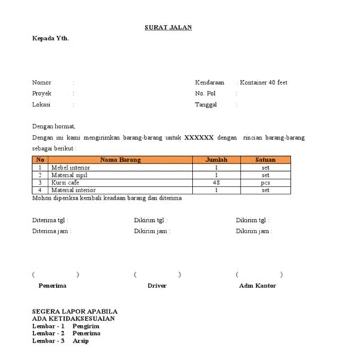 7 Contoh Surat Jalan Pengantar Atau Pengiriman Barang