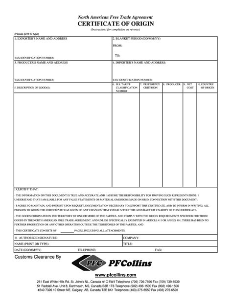 Nafta Certificate Of Origin Fillable Form Printable Forms Free Online