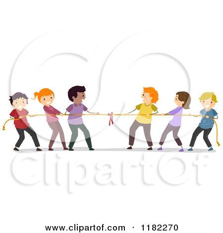 Cartoon Of Happy Diverse People Playing Tug Of War Royalty Free