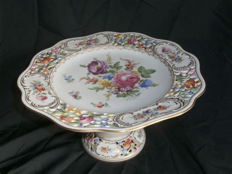 Saxony Porcelain Dresden Germany Reticulated Compote Cake Stand Carl Thieme