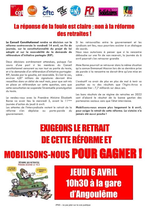 6 avril Exigeons le retrait de cette réforme et mobilisons nous pour