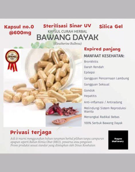 Jual Kapsul Bubuk Bawang Dayak Herbal Jamu Obat Curah 100 Butir Per