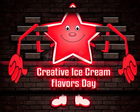 July Creative Ice Cream Flavors Day Neon Text Effect On Bricks