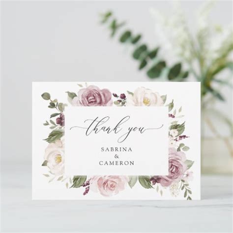 Floral Mauve Blush Greenery Wedding Thank You Card Zazzle